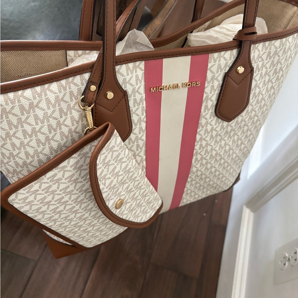 Michael Kors Pink and Brown Women's Tote Bag